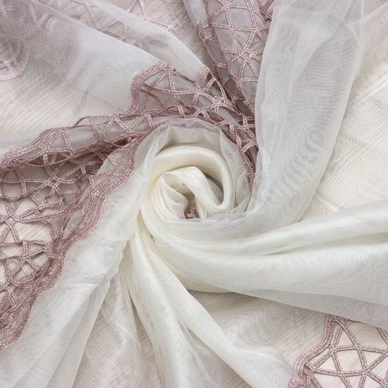 Dünya V-22 Wholesale 3 Row Embroidered Tulle Curtain Fabrics Living Room and Bedroom Curtains 4 Models 100% Polyester