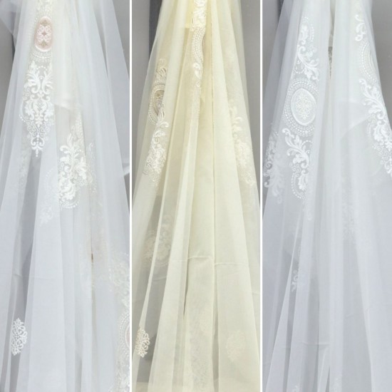 Kuşadası V--51 Wholesale Embroidered Brode Tulle Curtain Fabrics Living Room and Bedroom Curtains 3 Models 100% Polyester