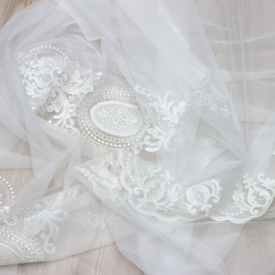 Kuşadası V-52 Wholesale Embroidered Brode Tulle Curtain Fabrics Living Room and Bedroom Curtains 3 Models 100% Polyester