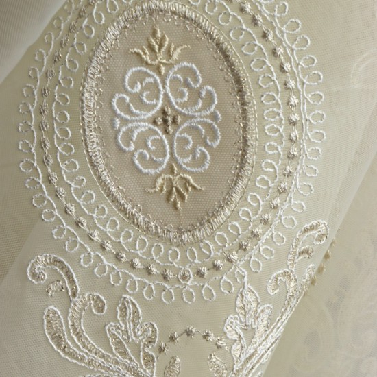 Kuşadası V-53 Wholesale Embroidered Brode Tulle Curtain Fabrics Living Room and Bedroom Curtains 3 Models 100% Polyester