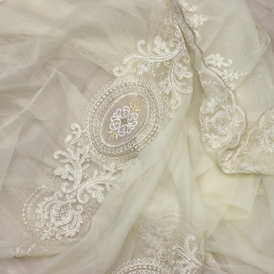 Kuşadası V-53 Wholesale Embroidered Brode Tulle Curtain Fabrics Living Room and Bedroom Curtains 3 Models 100% Polyester