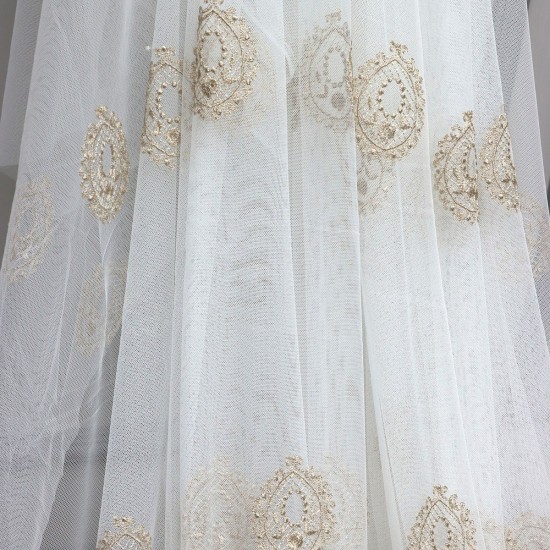 Milano V-18 Wholesale Brode Embroidered Tulle Curtain Fabrics Living Room and Bedroom Curtains 3 Models 100% Polyester
