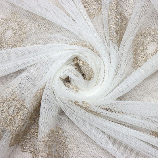 Milano V-18 Wholesale Brode Embroidered Tulle Curtain Fabrics Living Room and Bedroom Curtains 3 Models 100% Polyester