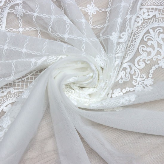 Natural-100 V--1 Wholesale Brode Embroidered Tulle Curtain Fabrics Living Room and Bedroom Curtains 2 Models 100% Polyester
