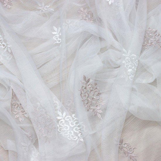 Pera V-81 Wholesale Brode Embroidered Tulle Curtain Fabrics Living Room and Bedroom Curtains 2 Models 100% Polyester