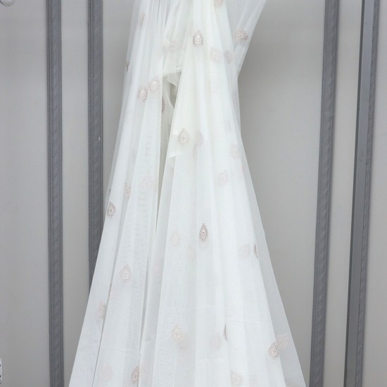 Quba V-5 Wholesale Brode Embroidered Tulle Curtain Fabrics Living Room and Bedroom Curtains 2 Models 100% Polyester