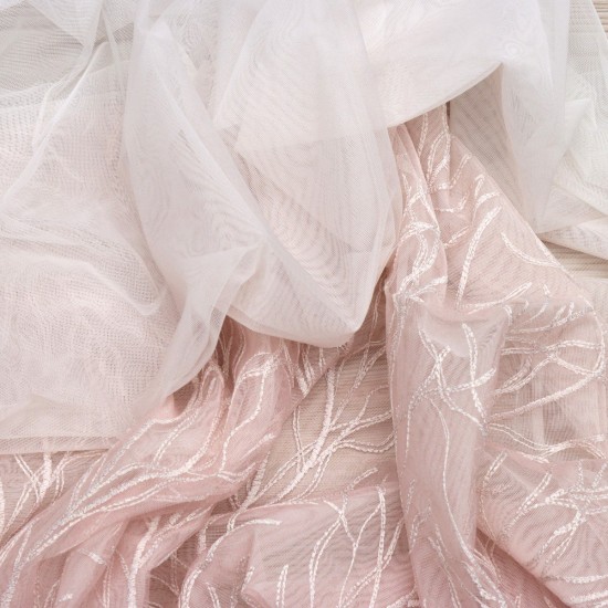 Sarmaşık V-700 Wholesale Brode Tulle Curtain Fabrics Living Room and Bedroom Curtains 2 Models 100% Polyester