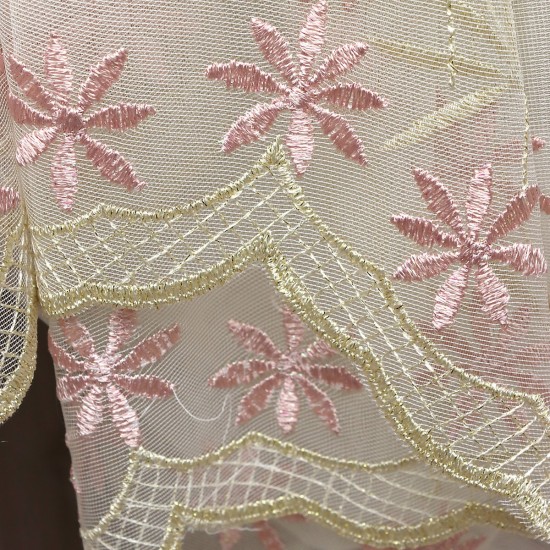 Seul V-67 Wholesale Brode Embroidered Tulle Curtain Fabrics Living Room and Bedroom Curtains 2 Models 100% Polyester