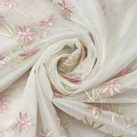 Seul V-67 Wholesale Brode Embroidered Tulle Curtain Fabrics Living Room and Bedroom Curtains 2 Models 100% Polyester