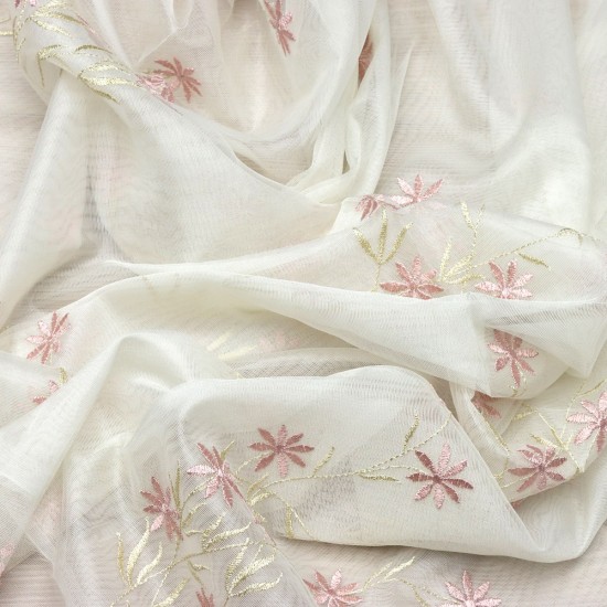 Seul V-67 Wholesale Brode Embroidered Tulle Curtain Fabrics Living Room and Bedroom Curtains 2 Models 100% Polyester