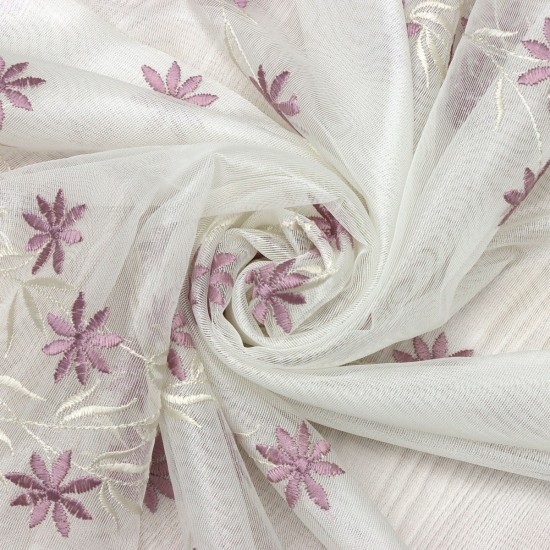 Seul V-68 Wholesale Brode Embroidered Tulle Curtain Fabrics Living Room and Bedroom Curtains 2 Models 100% Polyester