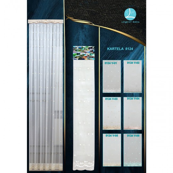 8124 Color Chart Lace Embroidery Tulle Curtain Fabric 100% Polyester 6 Models