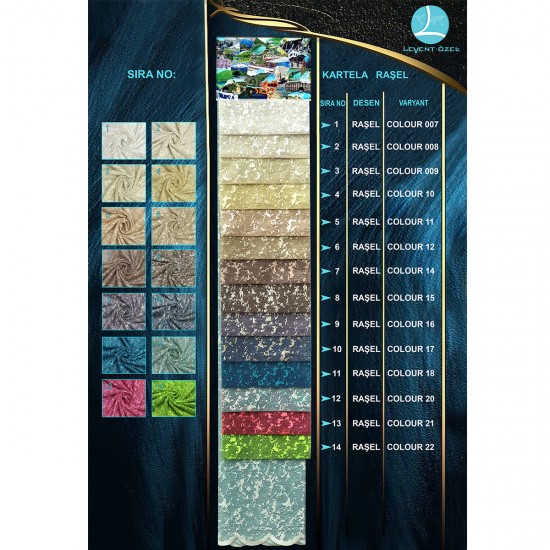 Wizzy Color Chart Wholesale Raschel Cationic Knitting Tulle Curtain Fabrics Living Room and Bedroom Curtains 14 Models 100% Polyester